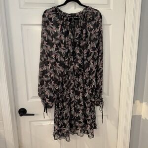 Victoria's Secret Boho Retro Slinky Black Pink Floral Chiffon Cover Up Sz M / L